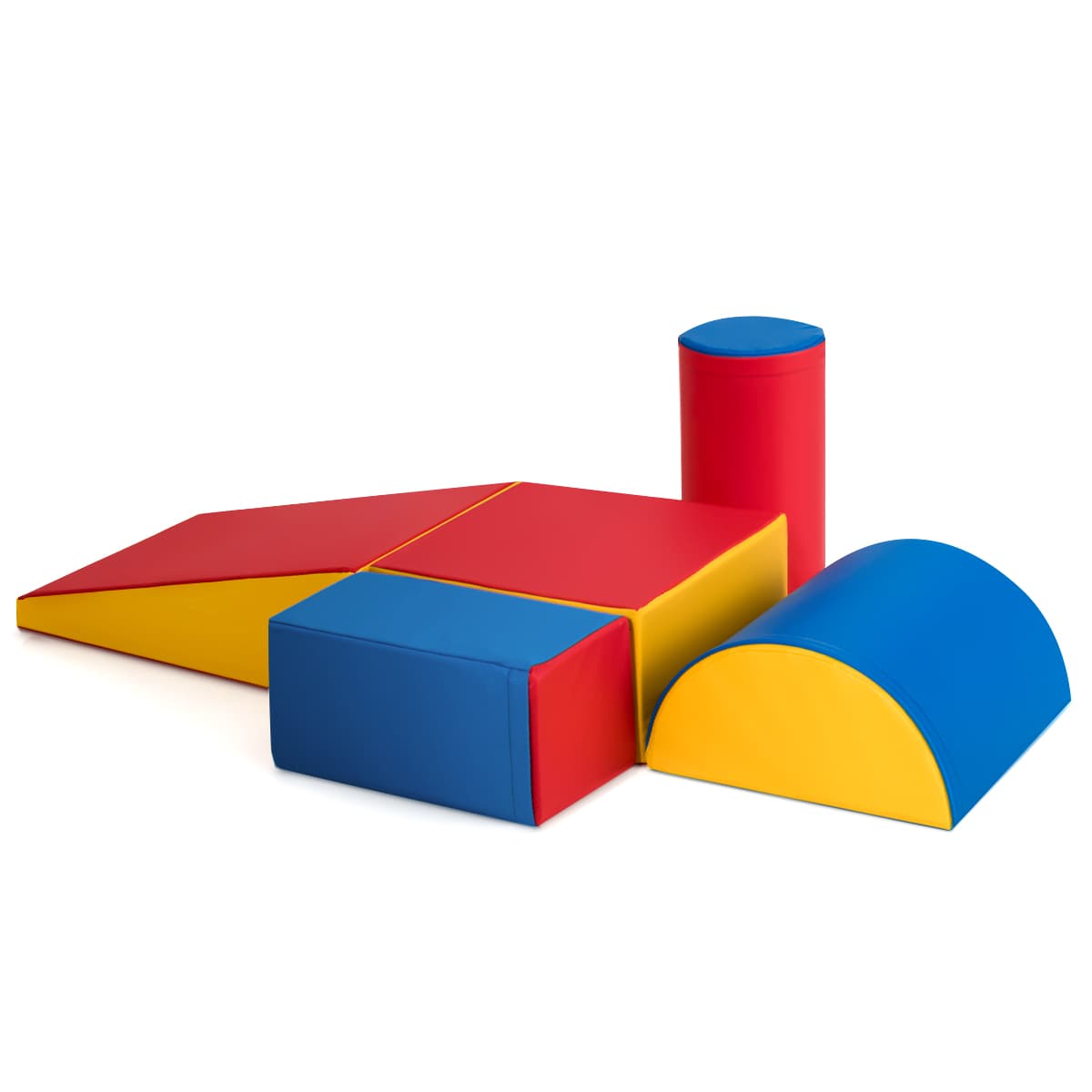 CostwayBlocs de Construction de Grands XL en Mousse-5 Pièces Jouets Éducatifs sur Logiciel avec Housse pour Enfants d'Âge Préscolaire Coloré