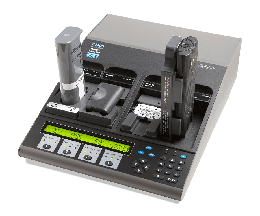 Analyseur de batterie Cadex C7400 comprenant 4 supports, logiciel, scanner, imprimante ACBM4-B